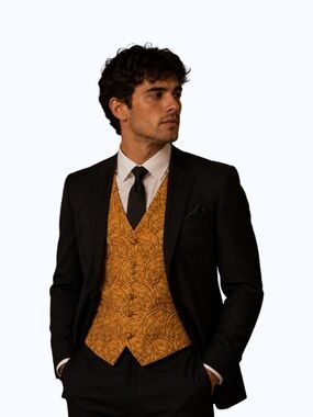 Hi-Tie Men’s Gold Paisley Silk Vest Size Small